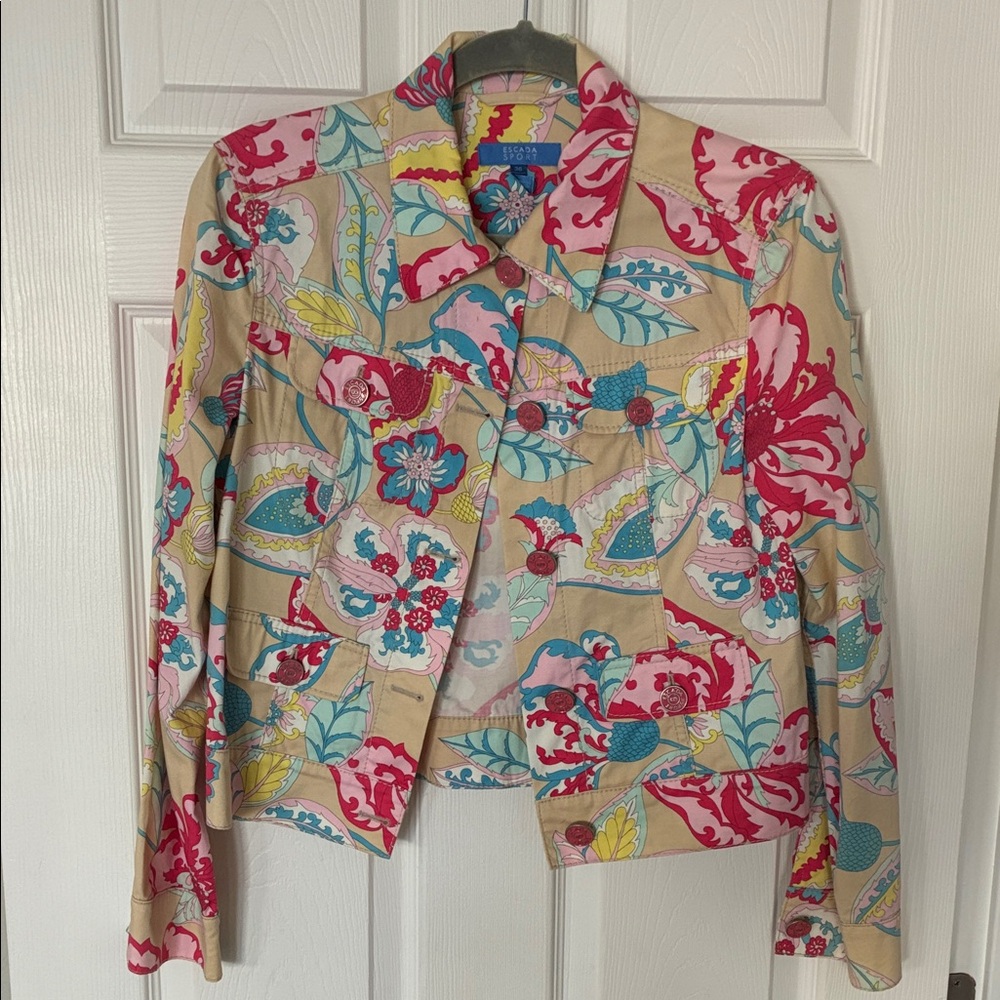 Escada Multicolor Floral Jean Jacket